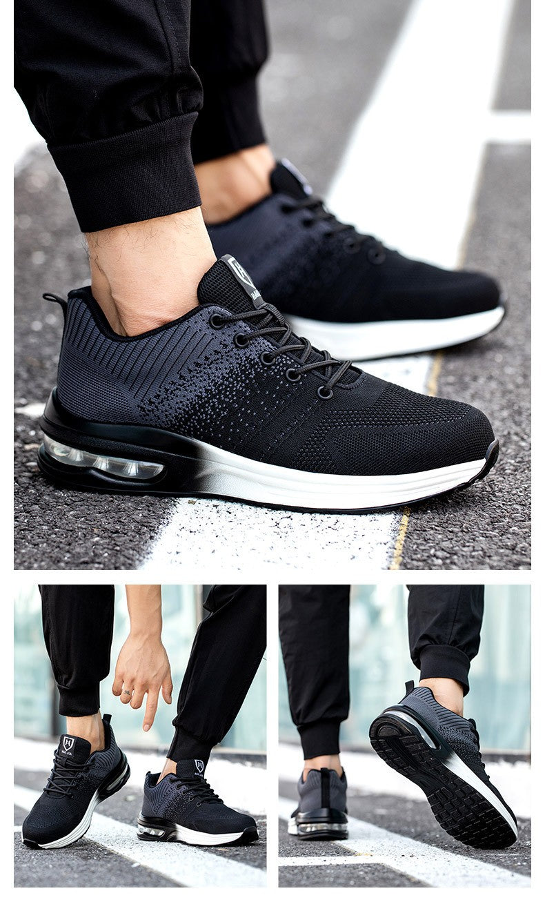 Sapatos de segurança leves para mulheres e homens, tênis de trabalho com amortecimento de ar, sapatos com bico de aço, botas de segurança para construção, sapatos de trabalho anti-impacto.