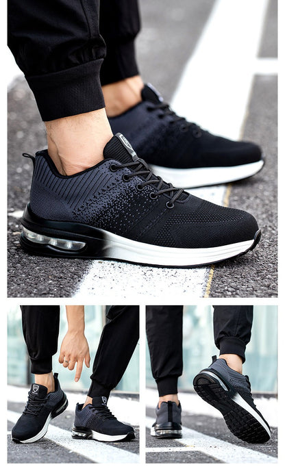 Sapatos de segurança leves para mulheres e homens, tênis de trabalho com amortecimento de ar, sapatos com bico de aço, botas de segurança para construção, sapatos de trabalho anti-impacto.