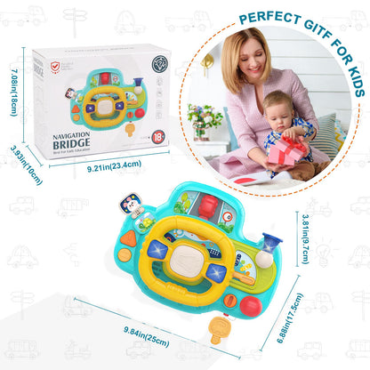 Baby Electric Steering Wheel Simulation Driving Vocal Toys for Car Seats and Stroller Educational Toys for 0-36 Months Toddlers