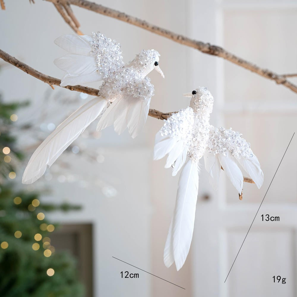 1PC Gold/Silver Artificial Hummingbird Pendant With Feather Glitter Bird Christmas Tree Ornament 2026 New Year Decorations