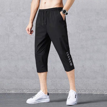 2025 Summer Men's Shorts Breathable Stretched Nylon Ice Silk 3/4 Short Capris Pants Sports Breeches Plus Size Casual Shorts Male