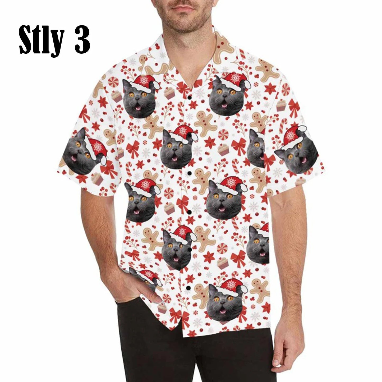 Funny Unisex Hawaiian Custom Christmas Face 3D Photo Print Button Diy Photo Shirt Short Sleeve Designer Shirts Clothes Xmas Gift