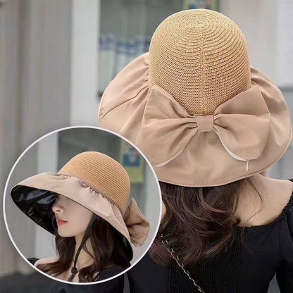 Summer Women Bucket Hat Anti-UV Sun Hats Soft Portable Wide Brim Outdoor Beach Hat Panama Cap With Storage Bag