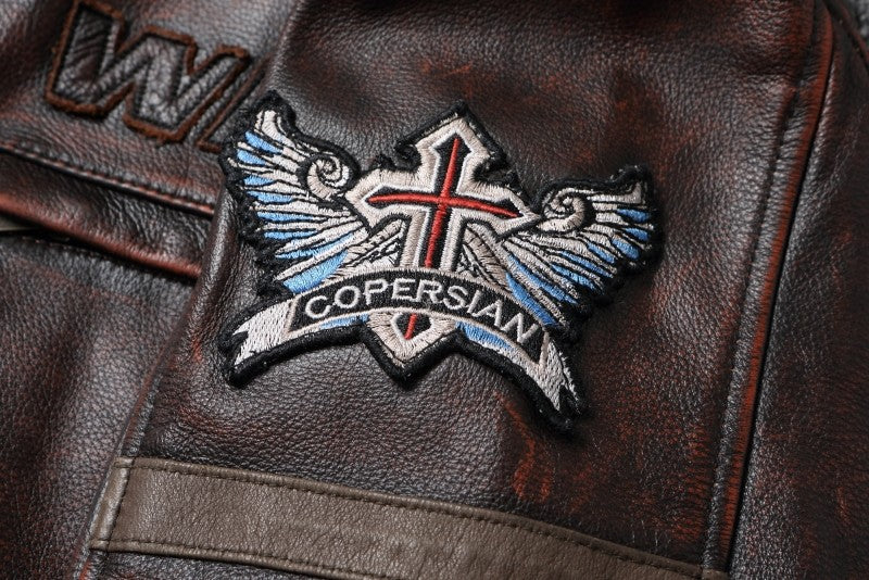 Fashionable Men's Motor Jacket Genuine Cow Leather Coat Male Outerwear Windbreaker Spring Autumn Cloth with Epaulet Brown