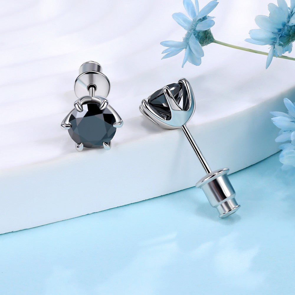0.5-2ct Black Moissanite Stud Earrings for Women/Men S925 Sterling Silver Diamond Round Cut Black Earrings Wedding Fine Jewelry
