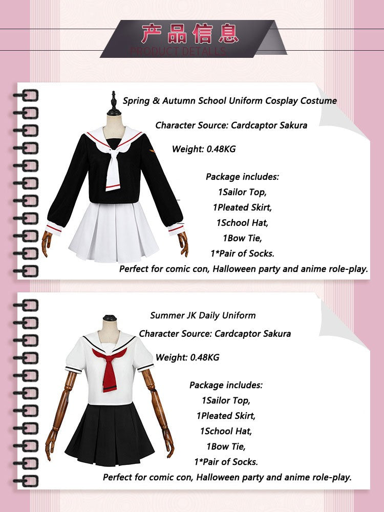 Women Spring Summer Sailor JK Uniform Full Set, Japanese Academy Outfit with Top Pleated Skirt Hat Bow Tie Socks