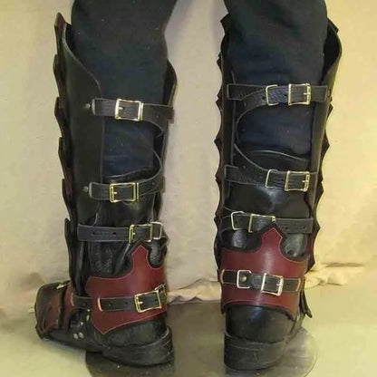 Medieval PU Leather Leg Shin Guards Armor Gaiters Viking Knight Warrior Boot Shoe Cover Greaves Cosplay Costume Larp Accessory