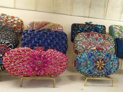 XIYUAN Popcorn Crystal Clutch Bags MINI Metal Box Minaudiere Purses Wedding Party Dinner Handbags Rhinestone Clutches Bags Gift