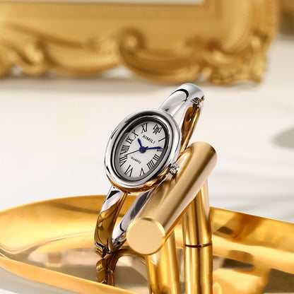 New Elegant Bracelet Women Watch Top Brand Stainless Steel Strap Dress Quartz Watches Small Oval Dial Roman Scale Female Clock
