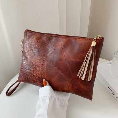 Casual Tassel Handheld Bag Korean Style Solid Color Zipper Coin Purse PU Leather Handbag Small Item Bag Men