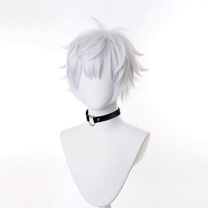 Peruca Sintética Curta Branca Lisa Anime Game Cosplay Resistente ao Calor Fofa Peruca Masculina para Uso Diário e Festas