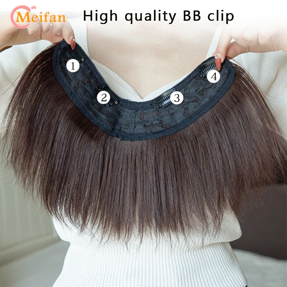 MEIFAN Peruca Sintética Longa e Lisa em U com Meia Cabeça para Mulheres, Clipes Pretos e Castanhos em Extensão de Cabelo, Apliques Naturais e Falsos
