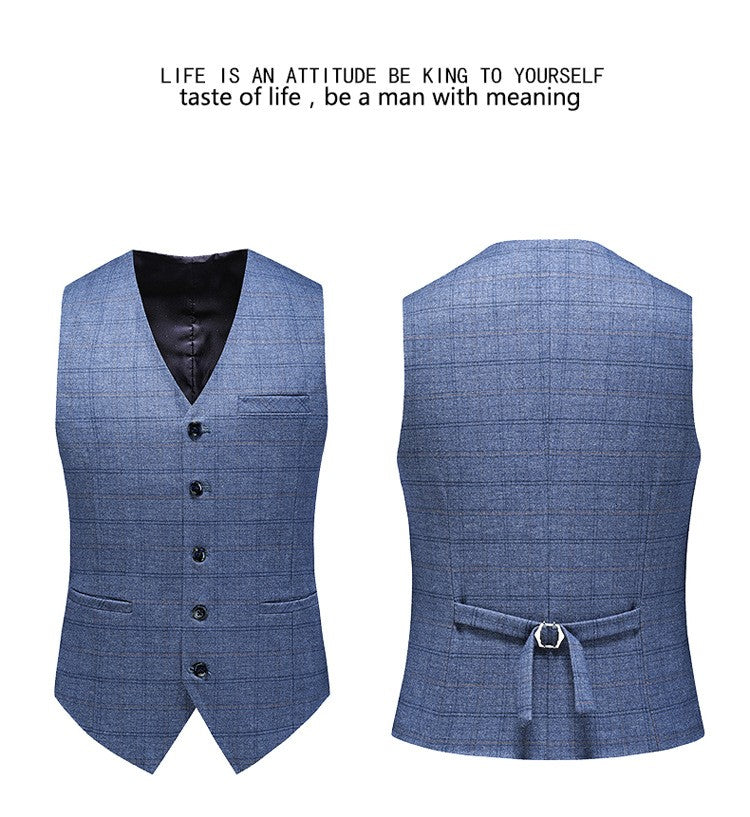 Mens Suits 3 Piece Business Office Formal Set Checkered Pattern Slim Fit Blazer Vest Pants High Quality Luxury Work Wedding
