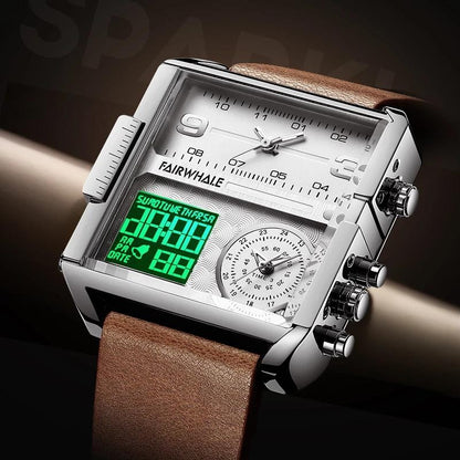Mark Fairwhale Luxury Quartz Watches Men Fashion Brown Leather Strap Clock Military Waterproof Square Electronic WristWatch 2023