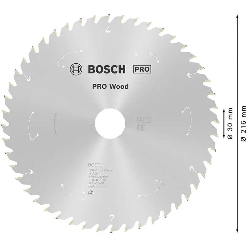 BOSCH 2608837726 Lâminas de Serra Circular para Madeira Serras de Mesa sem Fio para Madeira Macia Madeira Dura 216×1.7/1.2x30mm T48 Acessórios para Ferramentas Elétricas