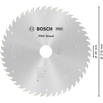 BOSCH 2608837726 Lâminas de Serra Circular para Madeira Serras de Mesa sem Fio para Madeira Macia Madeira Dura 216×1.7/1.2x30mm T48 Acessórios para Ferramentas Elétricas