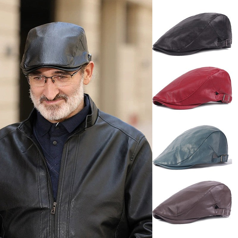 New Men Women Berets Faux Leather British Vintage Flat Cap Male Solid Black Red Navy Brown Newsboy Caps Adjustable Driver Hats