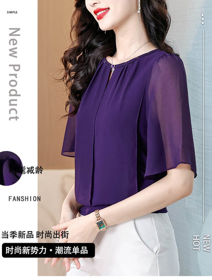 Summer Clothing Half Sleeve Chiffon Blouse 2025 New Fashion Loose Women Tops Solid Color Casual Pullovers Shirt