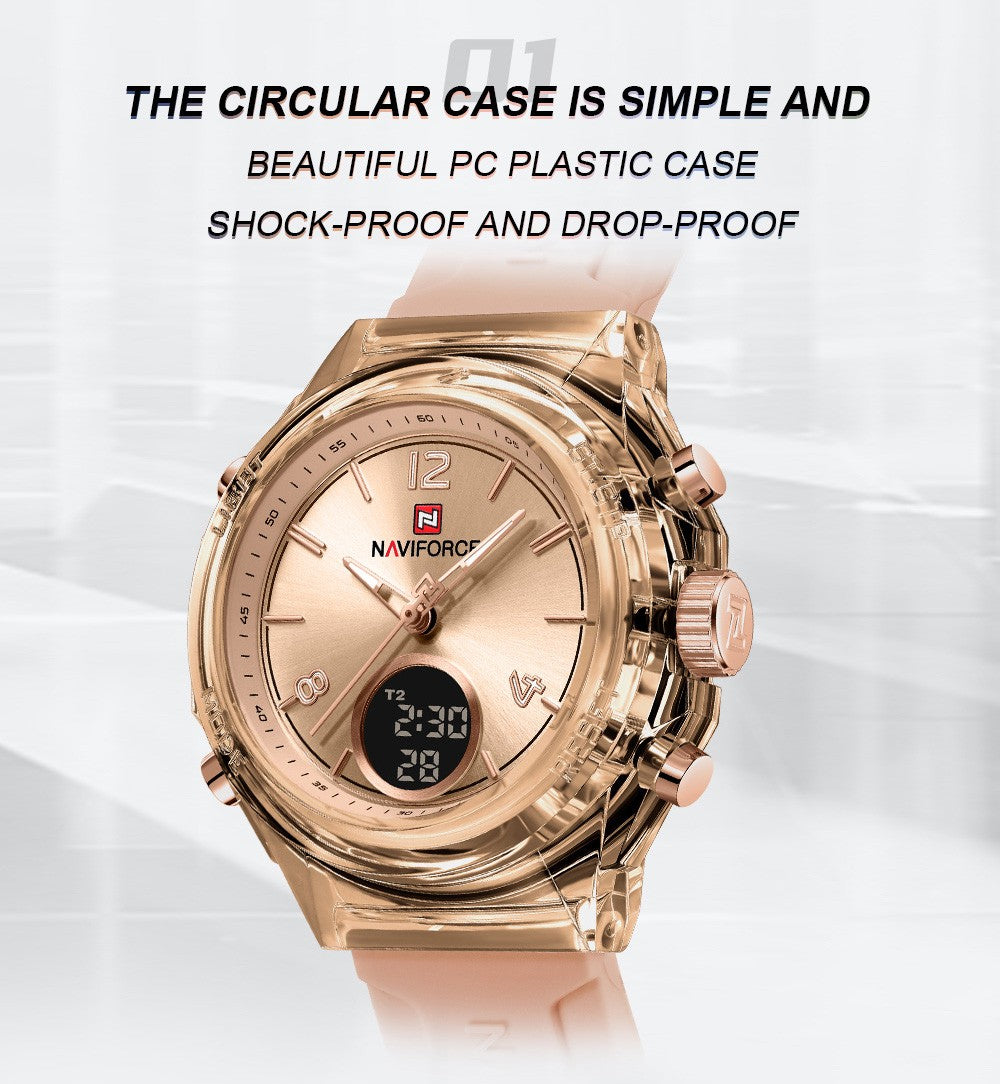NAVIFORCE Top Brand Women's Watch Outdoor Sports Waterproof Watches Dual Time Display Quartz Wristwatches Rubber Digital Clock