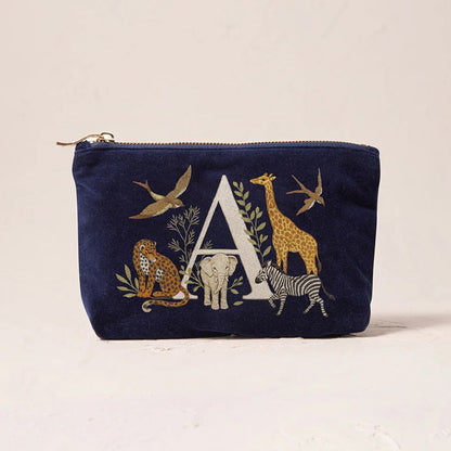 Velvet Clutch Makeup Bag Featuring Cute Animal Alphabet Print