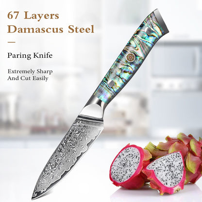 Faca de Cozinha TURWHO Japonesa de Aço Damasco de 67 Camadas com Cabo de Abalone Afiada Faca Santoku para Pão Bife Faca de Chef Ferramentas de Corte para Cozinha