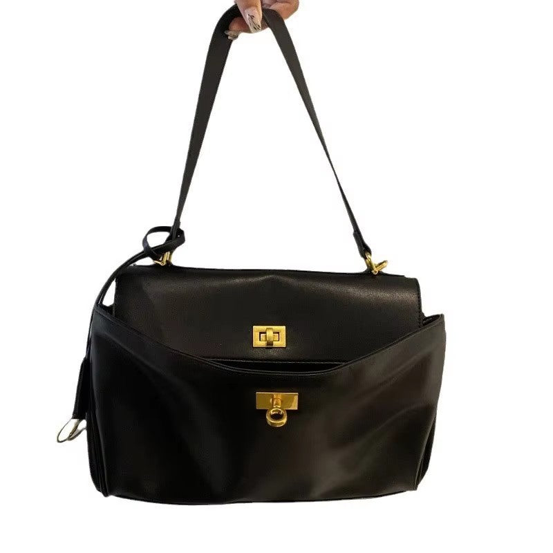 1pc Luxury Calfskin Woman Shoulder Bags Autumn Winter Genuine Leather Women Totes Fashion portable Gold Buckle Women HandBags