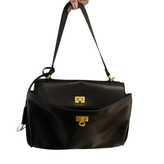 1pc Luxury Calfskin Woman Shoulder Bags Autumn Winter Genuine Leather Women Totes Fashion portable Gold Buckle Women HandBags