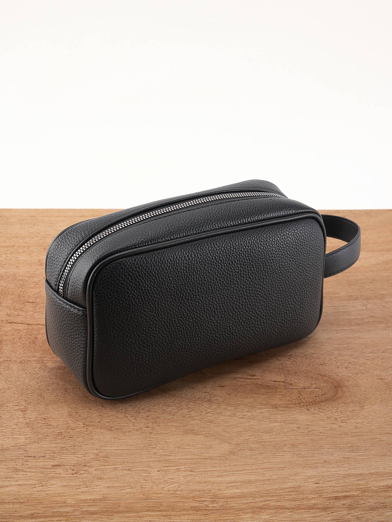 ??Men's Textured PU Leather Organizer Bag - Dual Zipper Hand Carry w/ Detachable Strap, Fits Phone & Essentials