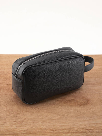 ??Men's Textured PU Leather Organizer Bag - Dual Zipper Hand Carry w/ Detachable Strap, Fits Phone & Essentials