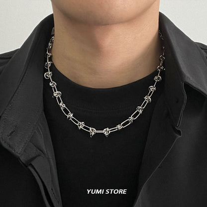 Colar de aço de titânio Hip Hop para homem e mulher, colar unissex de corda com nó, joias gargantilha, acessórios Kpop