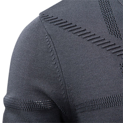New Autumn Winter Thermal Comfort Mens Polo Shirt For Solid Stripe Long Sleeve Slim Fit Warm Social Casual Sweater for Men