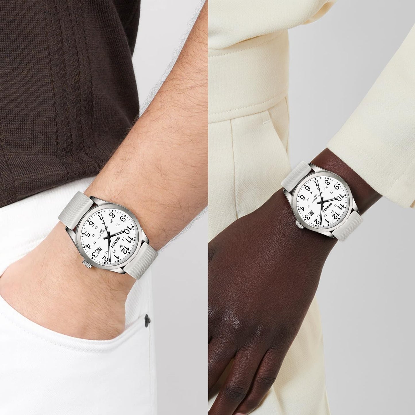 BIDEN Men's Watch Simulated Quartz Sports Men's and Women's Watch 30 Waterproof Second Hand Luminous Easy to Read Dial