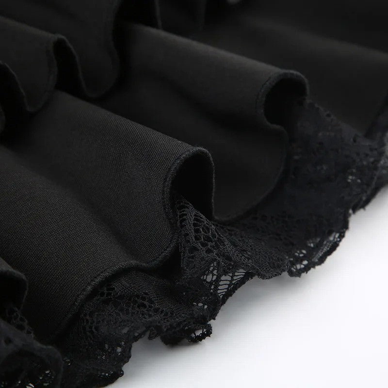 Dark pure desire spice girl style lace stitching bow skirt sexy low waist ballet A word cake mini skirt