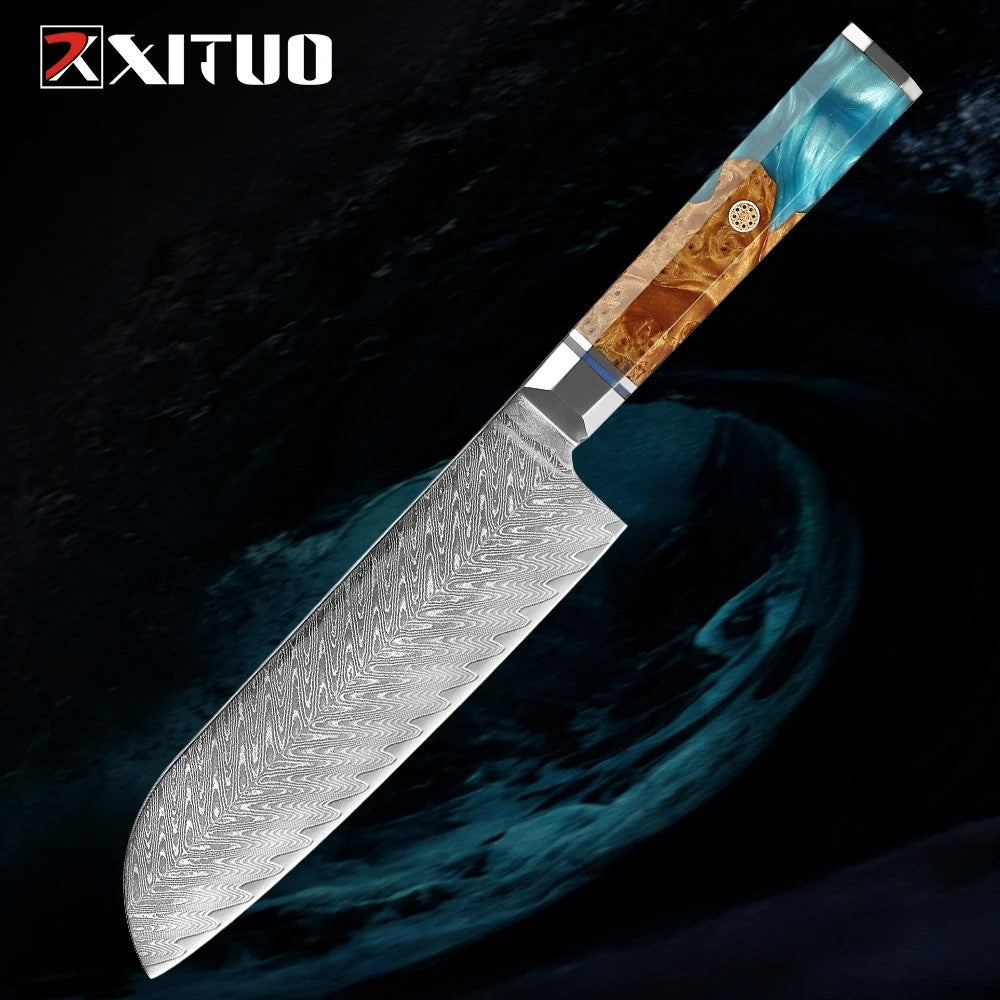 XITUO Damascus Steel Knife Set 1-9PCS Japanese Chef Knife, Santoku, Bread, Utility & Boning Knives-Ultra Sharp, Octagonal Handle