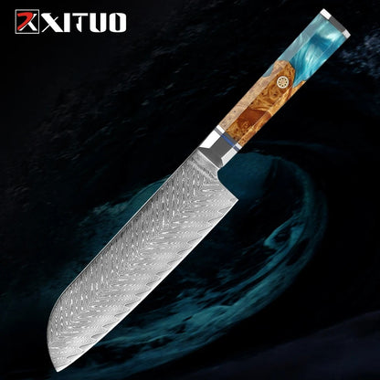 XITUO Damascus Steel Knife Set 1-9PCS Japanese Chef Knife, Santoku, Bread, Utility & Boning Knives-Ultra Sharp, Octagonal Handle