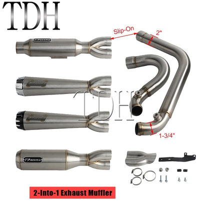 2-into-1 Exhaust Mufflers Drag Pipe Slip On Muffler System For Harley Dyna Wide Glide Super Glides Street Bob Low Rider FatBob