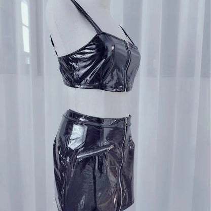New Sexy Patent Leather Elastic Mini Hip Skirt Nightclub Hot Leather Mini Skirt  Evening Dresses Women Black Skirt