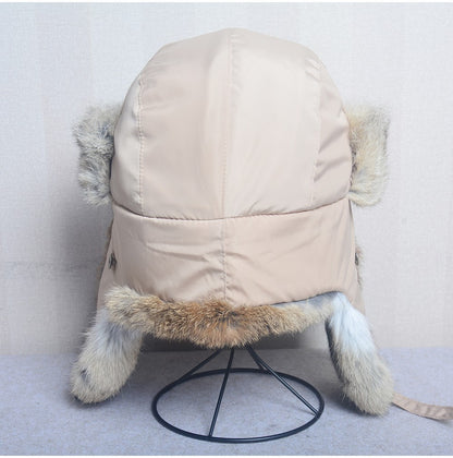 New Russia Winter Real fur Hat Men Outdoor Windproof Super Warm Real Rabbit Fur Bomber Hats Natural Soft Natural Rabbit Fur Caps