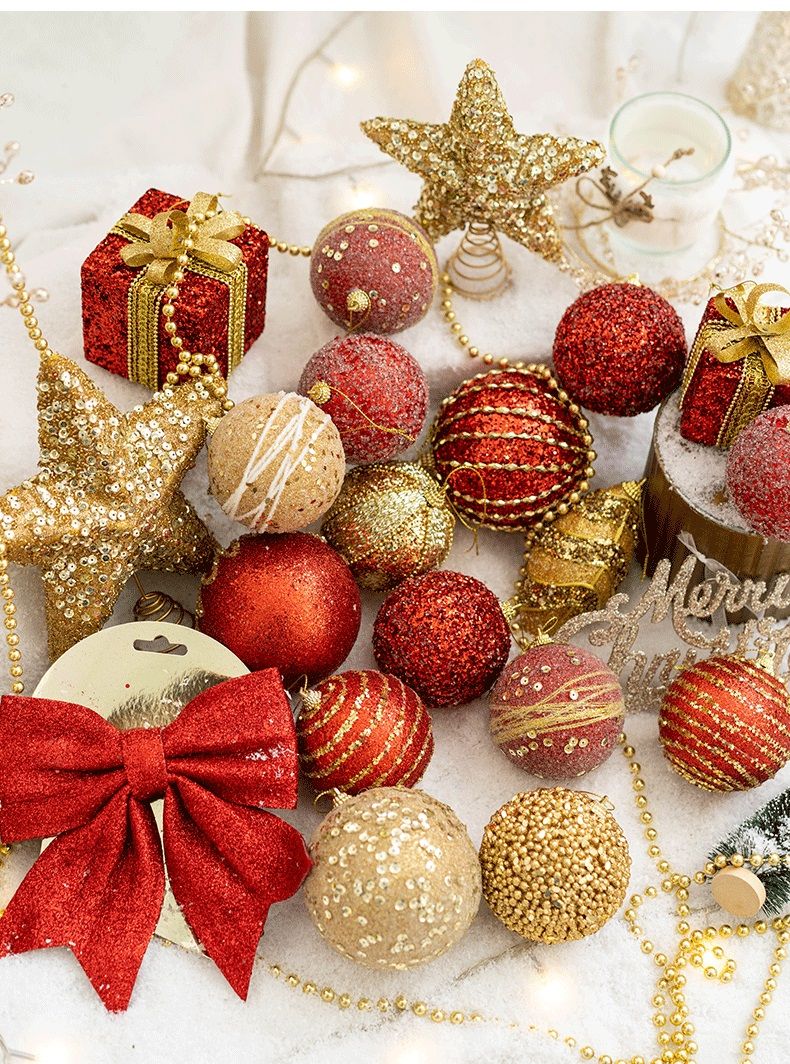 Christmas Ball Painted Ball Golden Silvery Champagne Glitter Stars Christmas Tree Hanging Window Decoration Small Gifts Toys