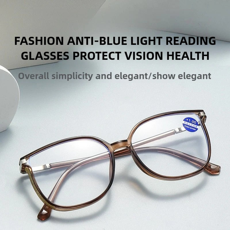 Anti Blue Light Reading Glasses for Women Stylish Dazzling Large Frame Set with Diamonds Plano Eyeglasses Presbyopic Eyewear
