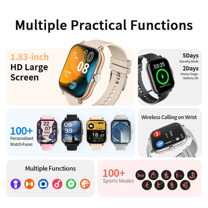 New Smartwatch BT Call Health&Sleep Monitoring 1.83''HD Screen Kids Smart Watch Waterproof Fashoin Sports Bracelet For Women Men