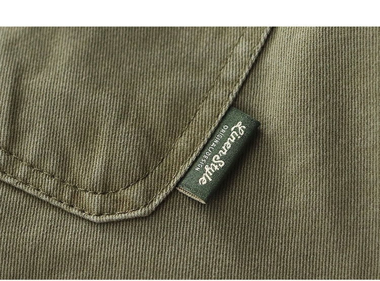 2025 Spring New American Retro Heavyweight Woven Cargo Shirt Men's Simple 100% Cotton Washed Double Pocket Blousers Loose Caot