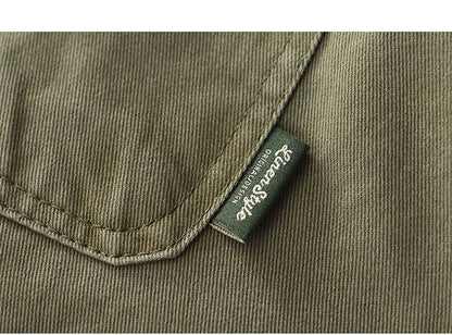 2025 Spring New American Retro Heavyweight Woven Cargo Shirt Men's Simple 100% Cotton Washed Double Pocket Blousers Loose Caot