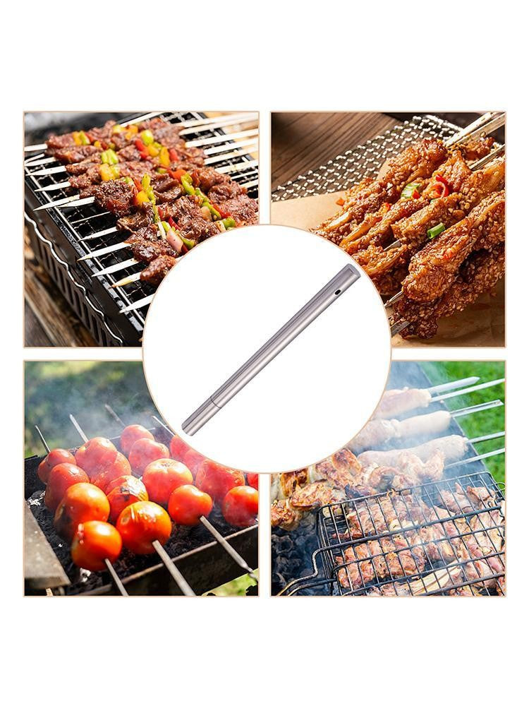 Stainless Steel Barbecue Skewer Storage Tube Charcoal Grill Skewer Flat BBQ Fork Kitchen Outdoor Camping Accessories Utensils