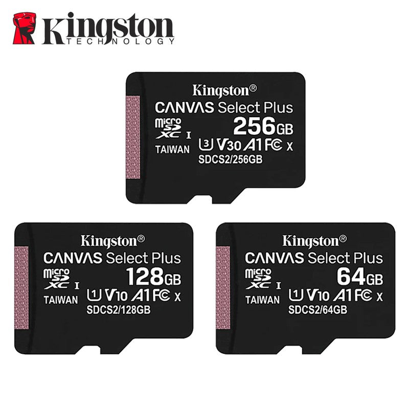Cartão de Memória Kingston 128GB 256GB MicroSD TF 64GB U1 V30 A1 MicroSD SDCS2 100Mb Velocidade de Leitura Classe 10 Flash Micro Card para Celular