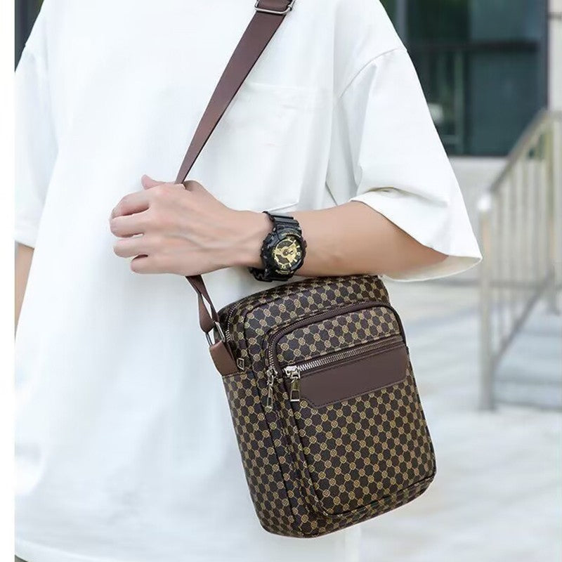 Neutral color business single shoulder bag for men and women, with spliced color shoulder straps and adjustable design.