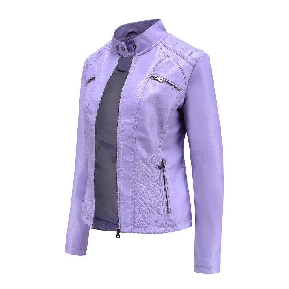 Lavender Purple Women's Long Sleeve PU Jacket, Fashion Motorcycle Leather Jackets, Red Coat, Black Outerwear.