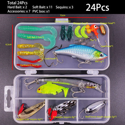 Grande Conjunto Misto de Iscas Artificiais Macias e Rígidas Kit com Minnow Biônico, Swing Metal Jig, Colher e Pesca, Opção de 12 Conjuntos