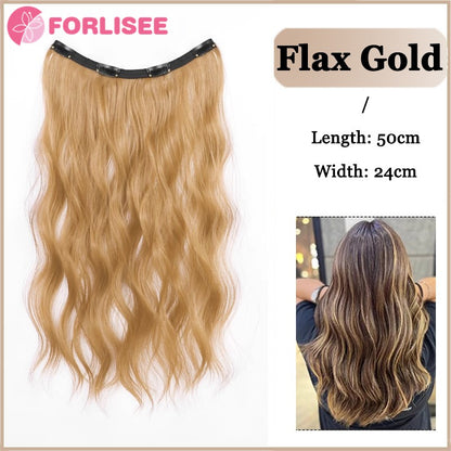 Aplique de Cabelo Sintético Liso Longo de Uma Peça com 4 Presilhas, Camada Interna Escondida, Peruca Colorida