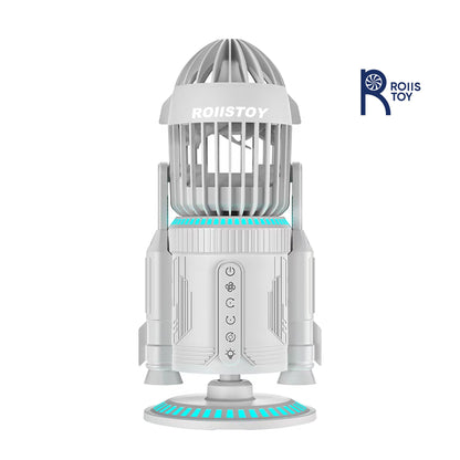 Space Inspired Rocket Fan Battery Operated USB C Rechargeable 3 Level Breeze Adjustable Ultra Quiet Desktop Cooler